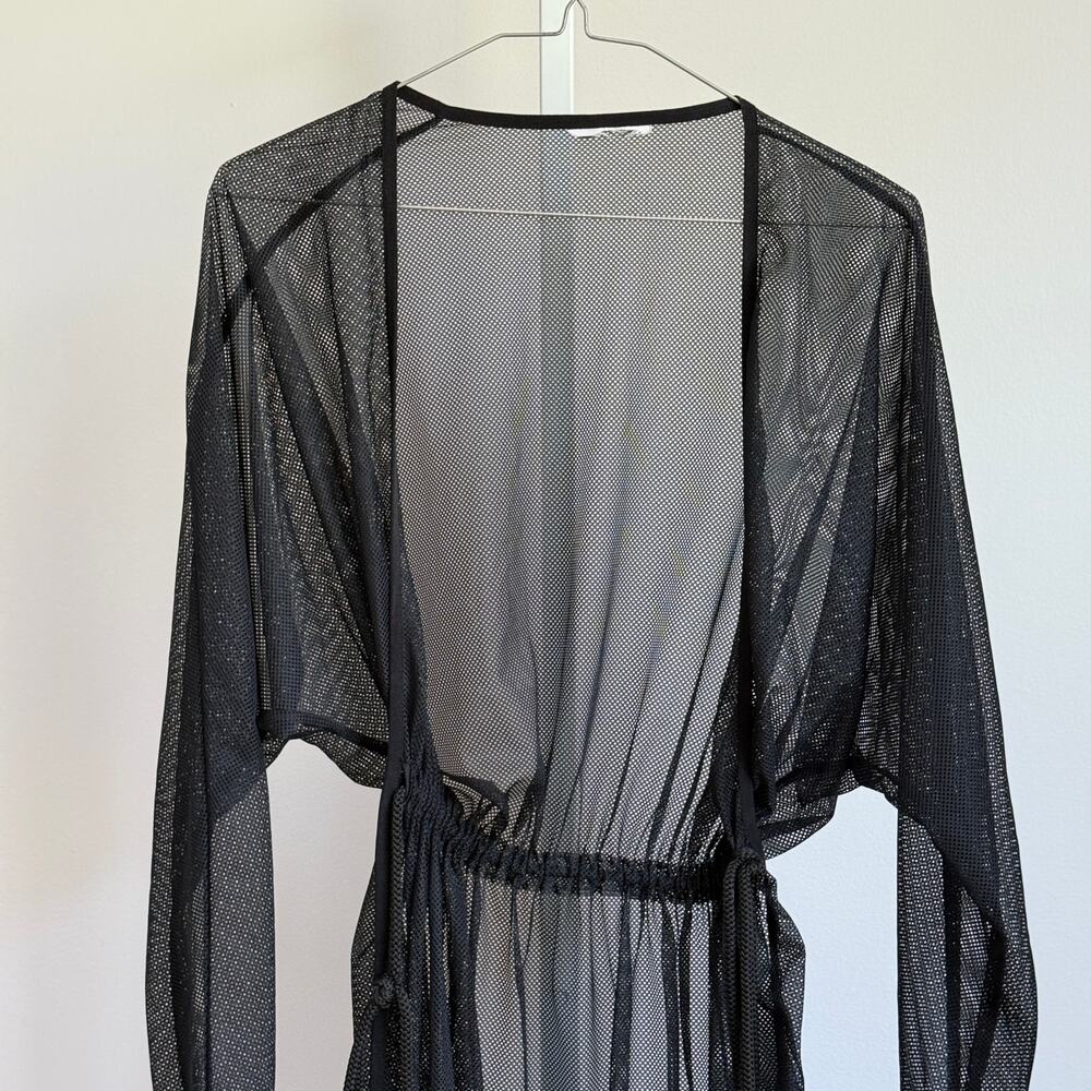 Unbranded sz OS Black Sheer Mesh‎ Cover Up Beach Kimono Duster Robe